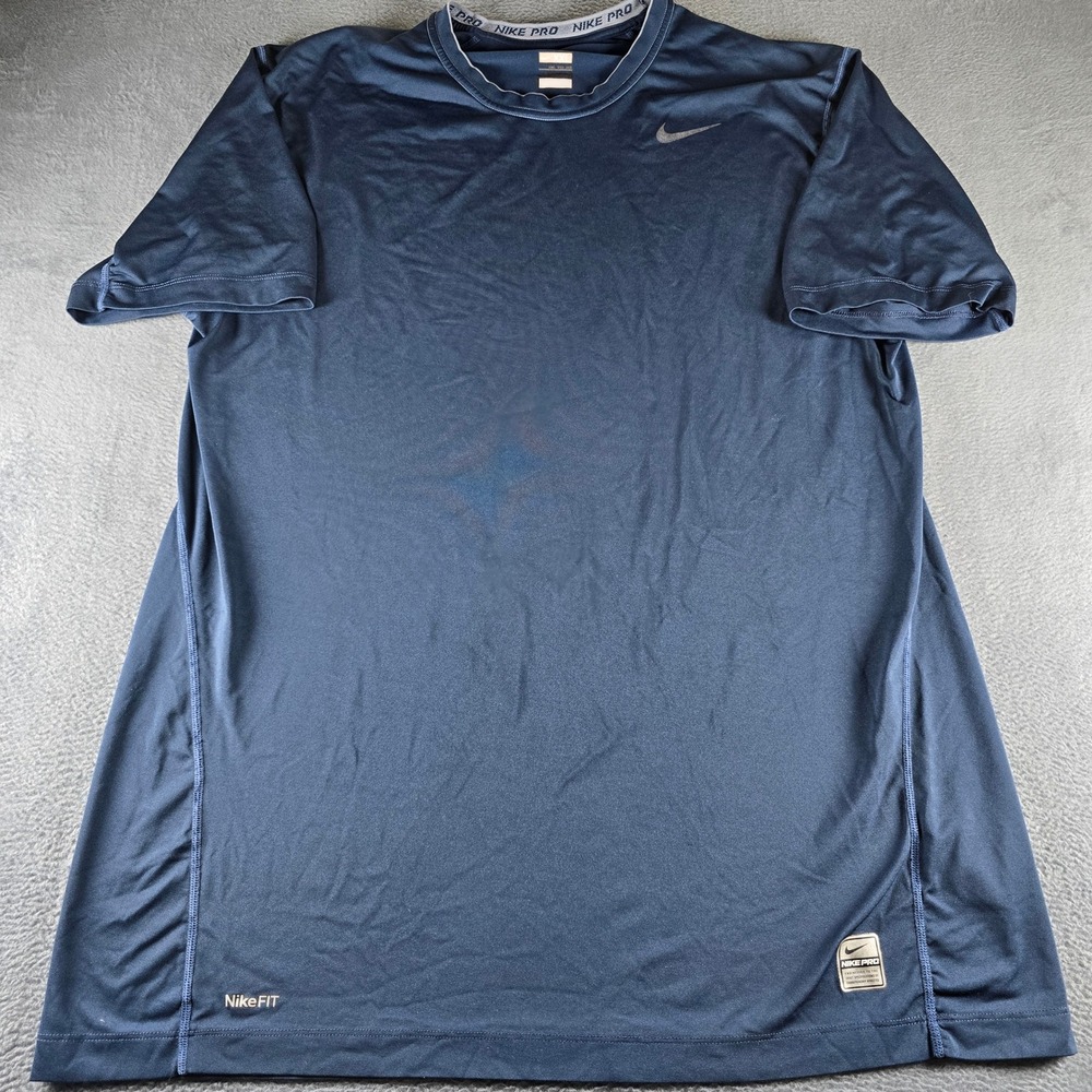Nike Pro Fitted Mens XXL Navy Blue Short Sleeve Training Shirt NikeFIT